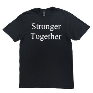 Black shirt featuring the word "Stronger Together" in white text.