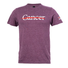 Heather maroon shirt featuring the white cancer strikethrough logo on the chest and the white UT MD Anderson logo on the sleeve.