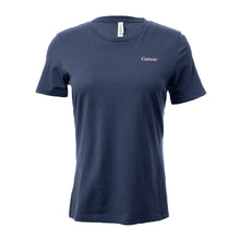 Heather navy BELLA+CANVAS shirt featuring the white cancer strikethrough logo on the left upper chest area.