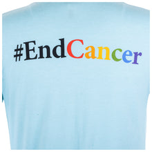 Close-up of the back of the shirt featuring the hashtag #endcancer