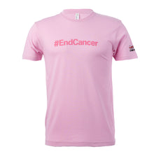 Pink shirt featuring the tagline #EndCancer in darker color with the black UT MD Anderson logo on the sleeve.