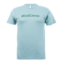Light blue saltwater shirt featuring the tagline #EndCancer in darker color with the white cancer strikethrough logo on the sleeve.
