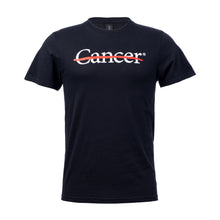 Black t-shirt featuring the white cancer strikethrough logo.