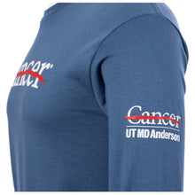 Closeup of full white MD Anderson logo on sleeve.