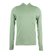 Basil green pullover featuring the white cancer strikethrough logo on the upper left chest area.