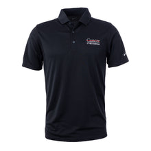 Men's NIKE Logo Dri-Fit Polo in black featuring the full white UT MD Anderson logo on the chest and the Nike Swoosh logo on the sleeve.