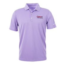 Men's NIKE Logo Dri-Fit Polo in urban lilac featuring the full black UT MD Anderson logo on the chest and the Nike Swoosh logo on the sleeve.