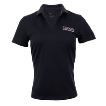 Black Nike polo with a V-neck featuring the white UT MD Anderson logo on the left chest and the white Nike logo on the sleeve.