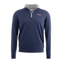 Navy Peter Millar 1/4 zip featuring the white cancer strikethrough logo on the upper left chest area.