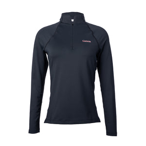 Black Peter Millar 1/4 zip featuring the white cancer strikethrough logo on the upper left chest area.