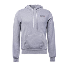 Gray hoodie featuring the white cancer strikethrough logo on the upper left chest area, with a kangaroo pouch pocket.