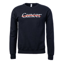 Black crewneck featuring the white cancer strikethrough logo in the middle chest area.