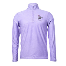 Lilac men's 1/4 zip featuring the "Only Possible Here" tagline and the black cancer strikethrough logo on the upper left chest area.