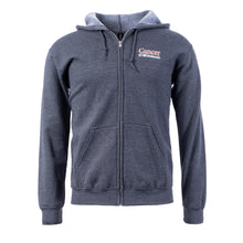 Gray zip-up hoodie featuring the full white UT MD Anderson logo on the top left chest area. 