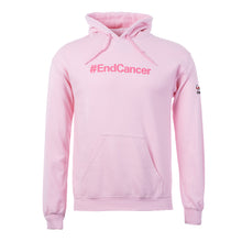 Hooded Sweatshirt in light pink featuring the #EndCancer logo printed on the chest and the full black UT MD Anderson logo on the sleeve.