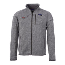 Gray Patagonia sweater fleece jacket featuring the full black UT MD Anderson logo on the right chest and the Patagonia logo on the left chest pocket.