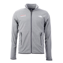 Gray North Face fleece jacket featuring a full zipper, stand-up collar, and zippered pockets, with a full white UT MD Anderson logo on the right chest and the white North Face logo on the left chest.