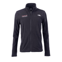 Black North Face fleece jacket featuring a full zipper, stand-up collar, and zippered pockets, with a full white UT MD Anderson logo on the right chest and the white North Face logo on the left chest.