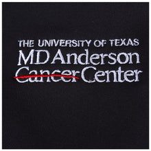 Closeup of the full white MD Anderson logo.