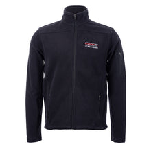 Black fleece full-zip jacket featuring the full white UT MD Anderson logo on the left chest.
