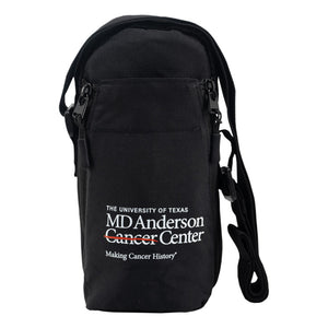 Black water bottle bag featuring the white MD Anderson logo.