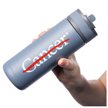 Slate gray ASOBU tumbler featuring the white cancer strikethrough logo.