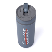 Top of slate gray ASOBU tumbler with lid and flip-up straw.