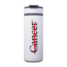 White ASOBU tumbler featuring the black cancer strikethrough logo.