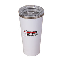 White CORKCICLE tumbler featuring the full black UT MD Anderson logo.