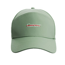 Sage cap featuring the white cancer strikethrough logo in the middle.