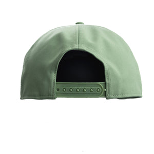 Back of sage cap showing adjustable strap.