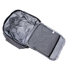 Cooler bag in charcoal featuring an interior view shown fully unzipped to reveal the PEVA insulated main compartment and a mesh pocket on the front lid.