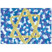 Card featuring the Star of David on gold with a blue mosaic background.