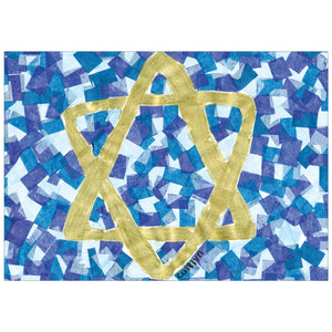 Card featuring the Star of David on gold with a blue mosaic background.