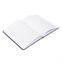 Open journal with lined pages.