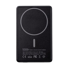 Back of black wireless charger power bank featuring the magnetic side suitable for cellphones.