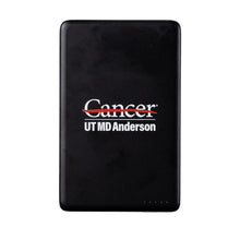 Black wireless charger power bank featuring the full white UT MD Anderson logo in the front.