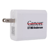 White dual wall charger featuring the full black UT MD Anderson logo.