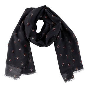 Black scarf featuring the white strikethrough "C" pattern.