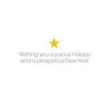 Inside message reads Wishing you a joyous holiday and a prosperous New Year".