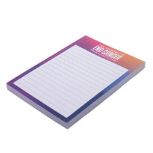 Notepad featuring lined white pages with a purple and blue gradient border and the white header text "The Journey to END CANCER From Cause to Cure".