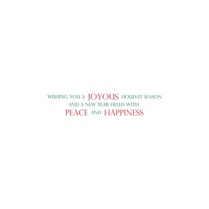 Inside message reads "Wishing you a joyous holiday season and a New Year filled with peace and happiness".