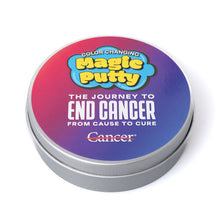 Multicolor magic putty featuring the white tagline "The Journey to End Cancer from Cause to Cure" and the white cancer strikethrough logo.