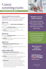 Cancer Screening Exams Checklist - 25ea.