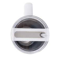 Top view of white tumbler with a straw.