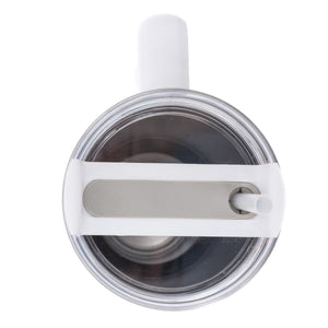 Top view of white tumbler with a straw.