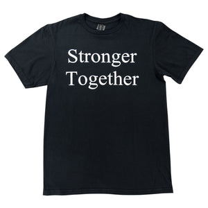 Black shirt featuring the words "Stronger Together" in white text