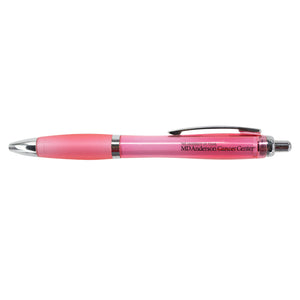 Pink ball point pen featuring the black MD Anderson logo.