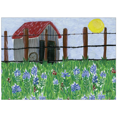 Barn and Bluebonnets (POD) - Children's Art Project