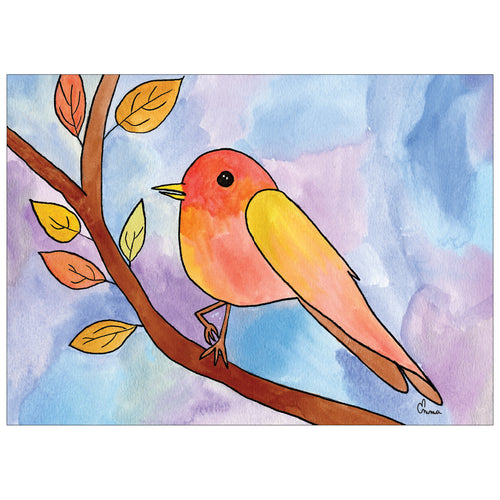 Little Orange Bird - Print on Demand Packaged Card - Children's Art Project